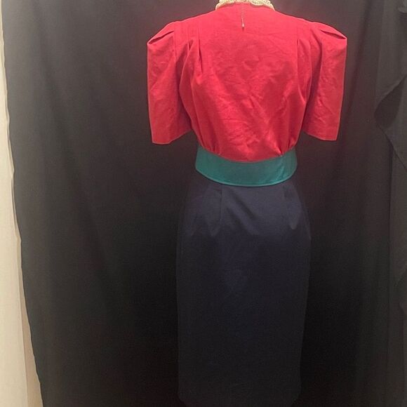 Vintage Leslie Fay Color Block Button-Up Dress - Timeless Style - Picture 2 of 3